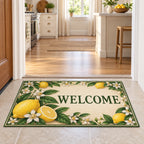 Lemon doormat with white blossoms, green leaves and printed dimensional shading