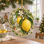 Lemon Orchard Christmas Ornament with dimensional printed artwork in a coordinated home setting