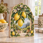 Lemon Orchard Wooden Block 3 Layer with dimensional printed artwork in a coordinated home setting