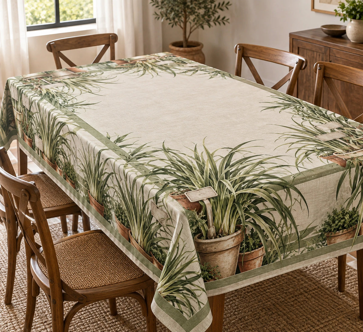 Lemongrass Garden Labels Tablecloth with printed dimensional artwork