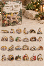 Leopard Gecko advent calendar with 24 custom-shaped flat acrylic charms and printed dimensional artwork