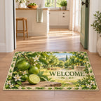 Green lime branch and cut lime printed 3D doormat with white citrus blossom border