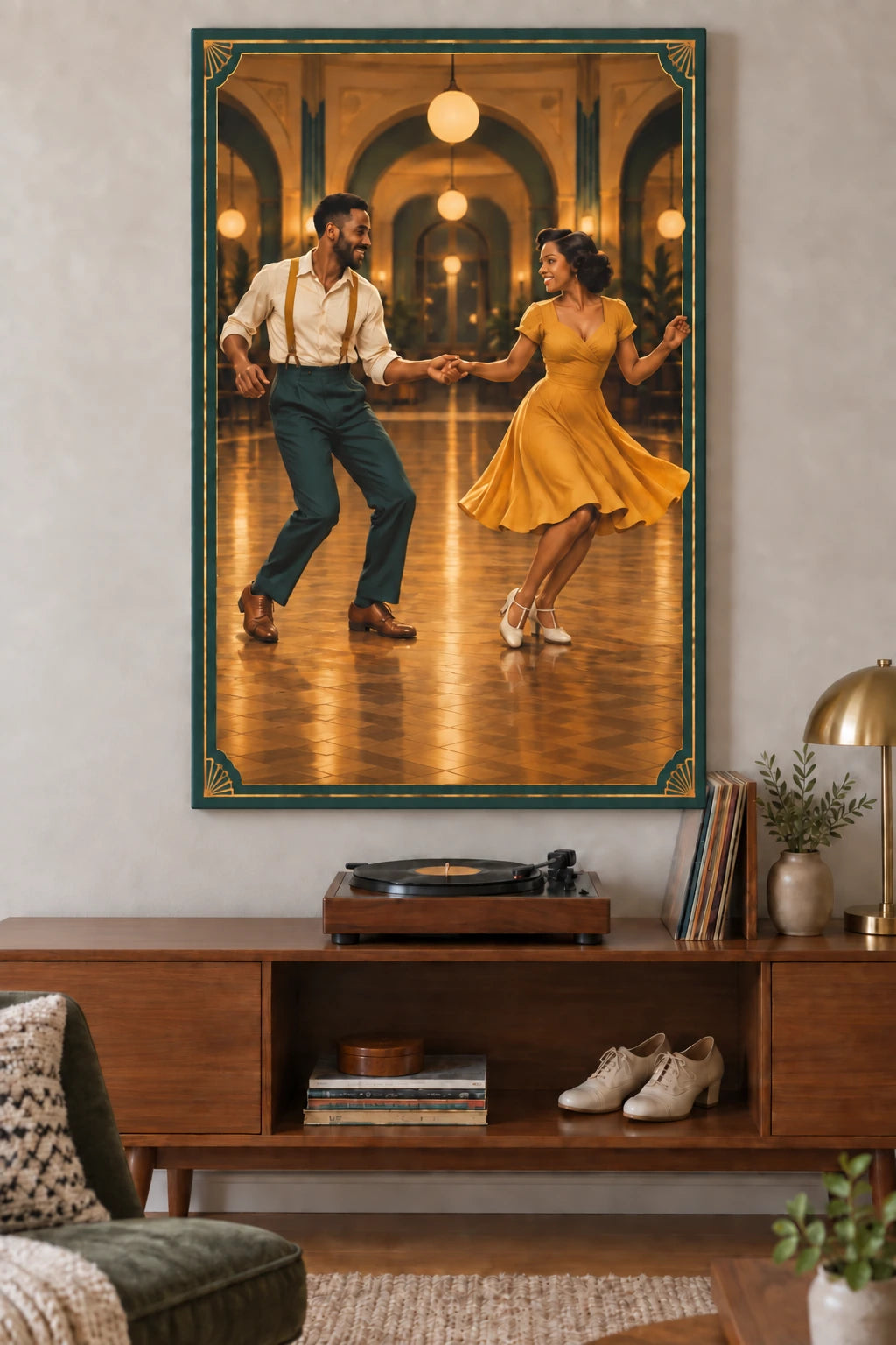 Lindy Hop Ballroom Stretched Canvas Wall Art with original printed optical 3D artwork