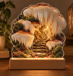 Lion Mane Mushroom Moss Stairway Acrylic Night Light with printed dimensional artwork