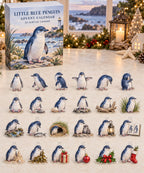 Little Blue Penguin advent calendar with 24 custom-shaped flat acrylic charms and printed dimensional artwork