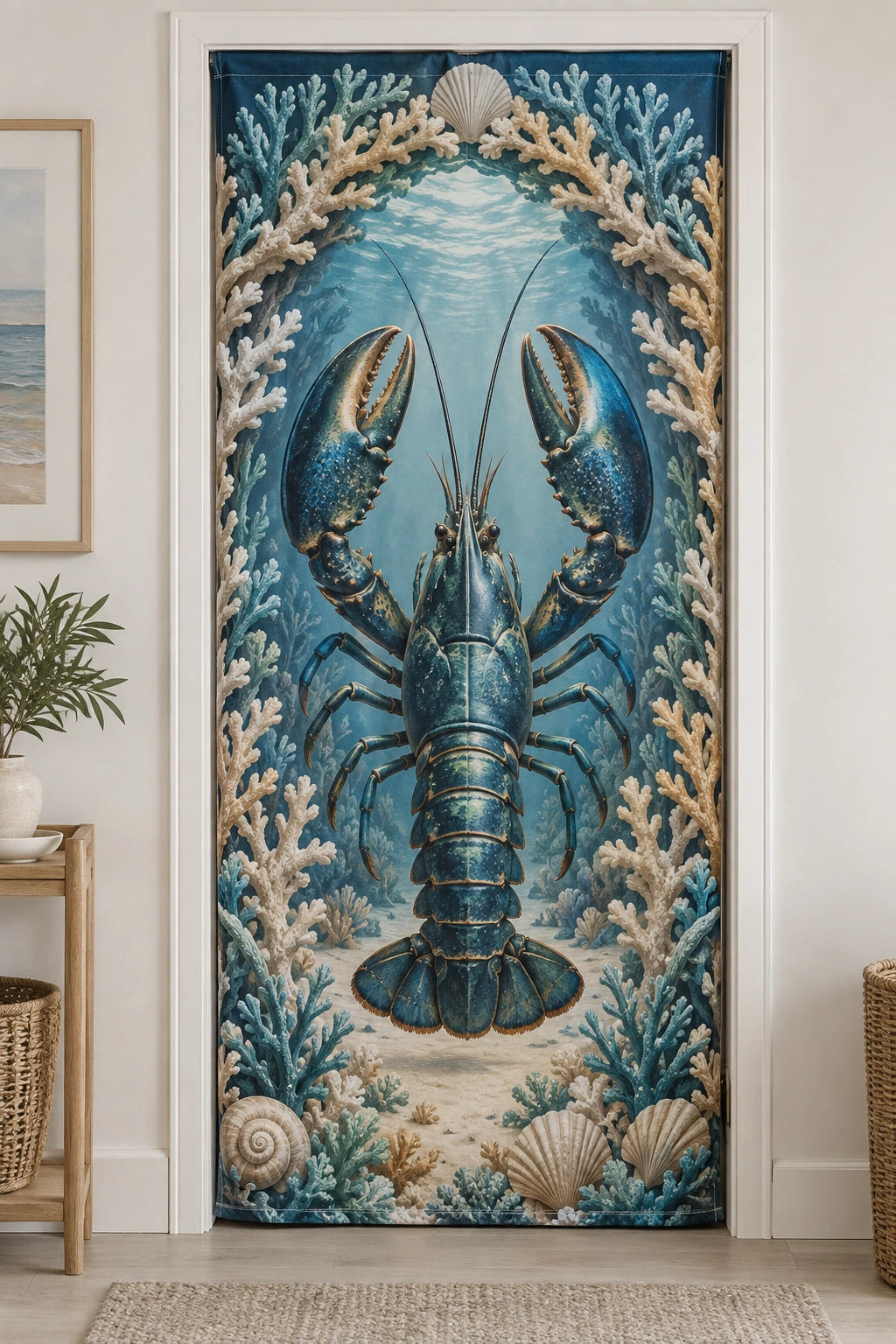 Lobster Coral Arch Fabric Door Cover with printed dimensional artwork