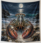 Lobster Moonlit Ocean Wall Tapestry with printed dimensional artwork