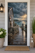 Lobster Shack Storm Clearing Fabric Door Cover with printed 3D coastal depth