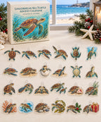 Loggerhead Sea Turtle advent calendar with 24 custom-shaped flat acrylic charms and printed dimensional artwork