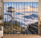 Lookout Tower Cloudbreak Window Curtain Pair with printed steel-frame and mountain depth