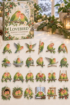 Lovebird advent calendar with 24 custom-shaped flat acrylic charms and printed dimensional artwork