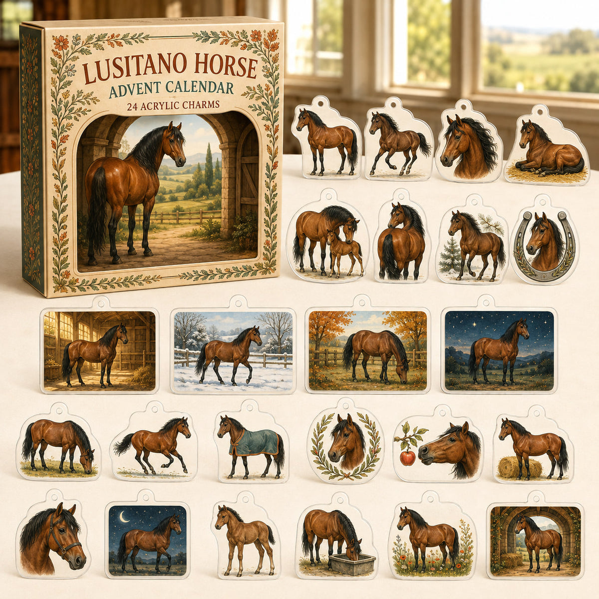 Lusitano Horse advent calendar box and24 equestrian printed acrylic charms
