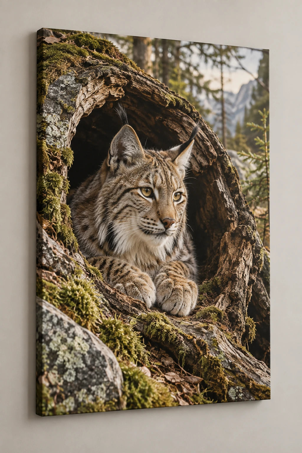 Lynx Hollow Tree Canvas Wall Art with printed dimensional artwork