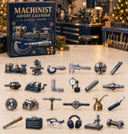 Machinist advent calendar with 24 custom-shaped flat acrylic charms and printed dimensional artwork