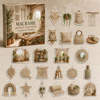 Macrame printed advent calendar box with 24 different acrylic charms in a themed studio