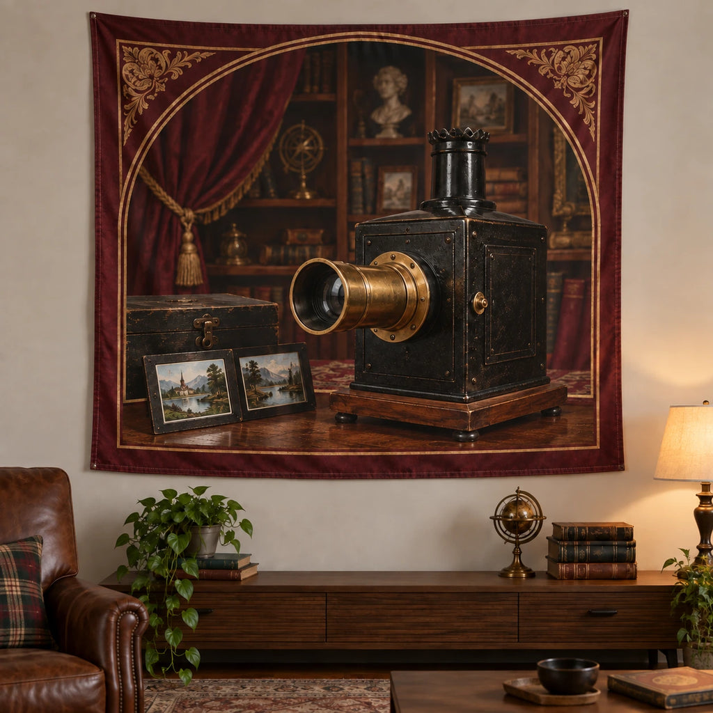 Magic Lantern Study Wall Tapestry with original printed optical 3D artwork