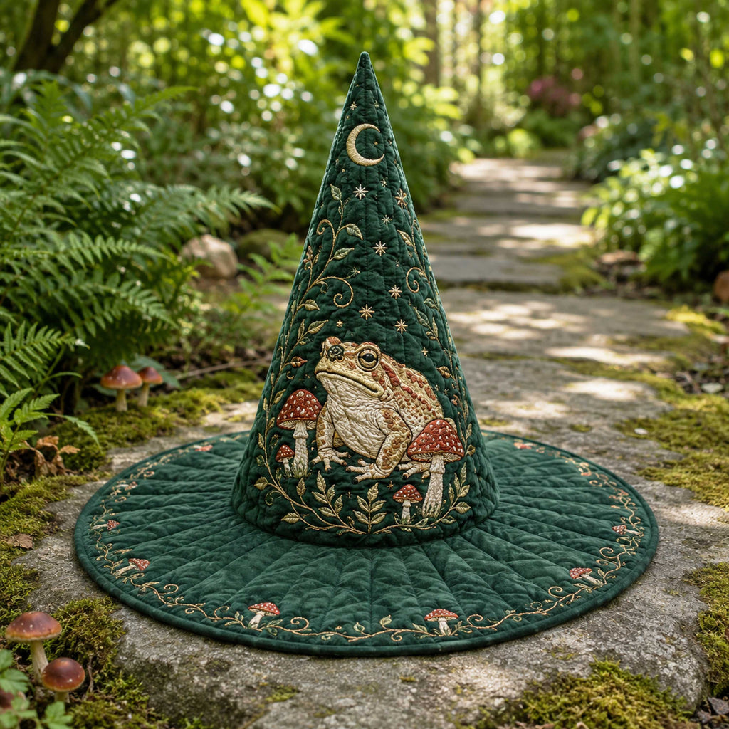 Magical Night quilted witch hat, all-over print on cone and brim