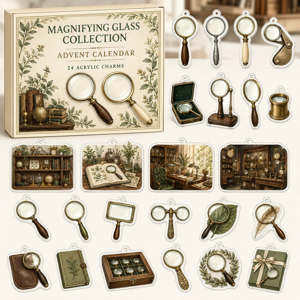 Magnifying Glass Collecting advent calendar box with 24 printed acrylic collectible motifs