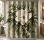 Magnolia Holiday Bouquet Shower Curtain with printed dimensional artwork