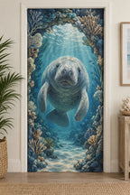 Manatee Coral Arch Fabric Door Cover with printed dimensional artwork
