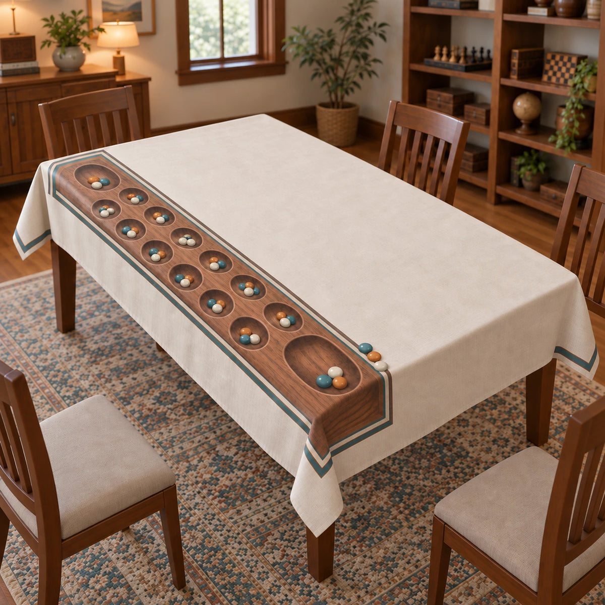 Mancala Game Night Tablecloth with original printed optical 3D artwork