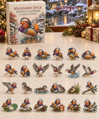 Mandarin Duck advent calendar with 24 custom-shaped flat acrylic charms and printed dimensional artwork