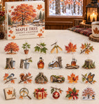 Maple Tree advent calendar with 24 custom-shaped flat acrylic charms and printed dimensional artwork