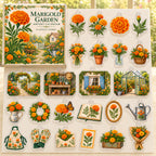 Marigold flower advent calendar box and 24 printed acrylic botanical charms