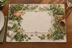 Marjoram Seedling Bench Placemat with printed dimensional artwork