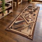 Marquetry printed 3D runner rug with coordinated hobby setting