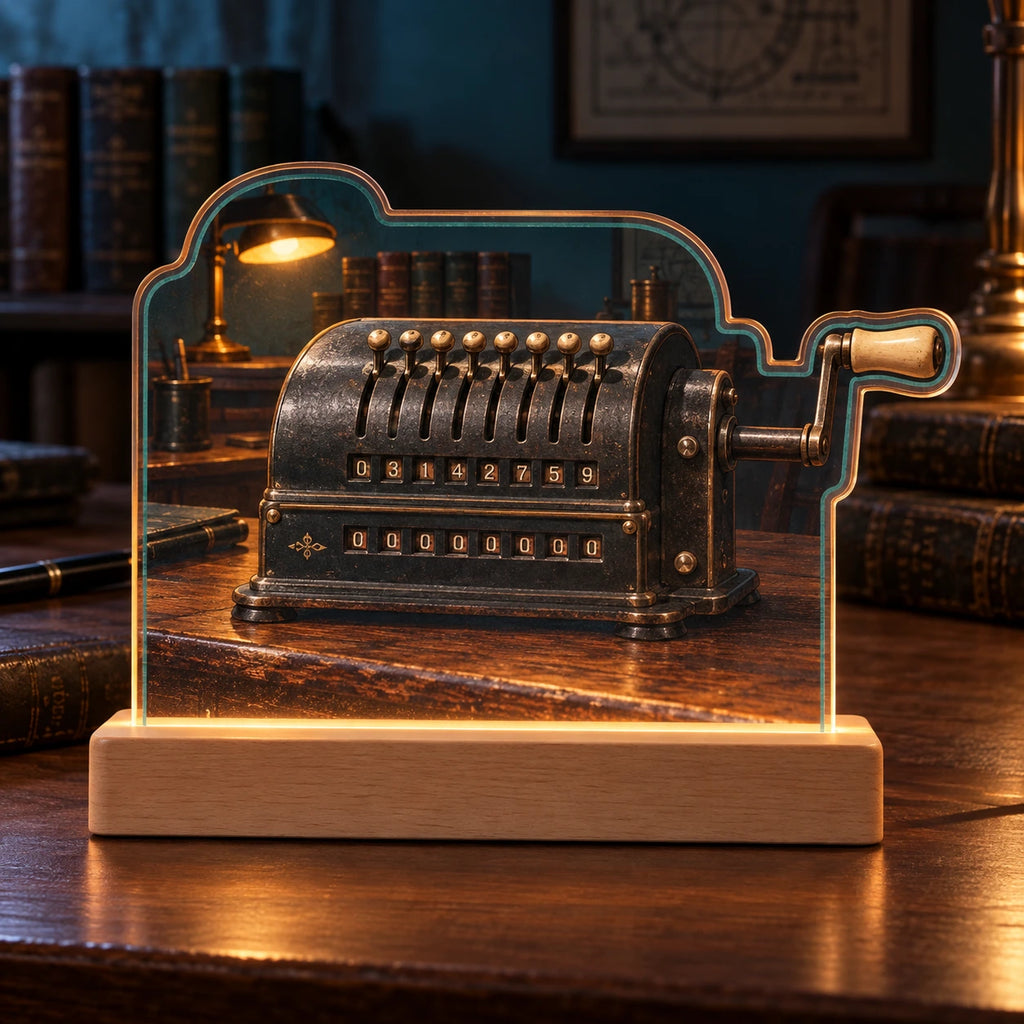 Mechanical Calculator Study Acrylic Night Light with original printed optical 3D artwork