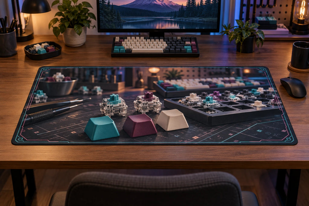 Mechanical Keyboard Builder Desk Mat with original printed optical 3D artwork