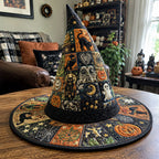 Midnight Curiosities quilted witch hat, all-over print on cone and brim