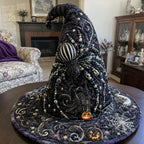 Midnight Mourning quilted witch hat, all-over print on cone and brim