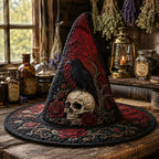Midnight Raven quilted witch hat, all-over print on cone and brim