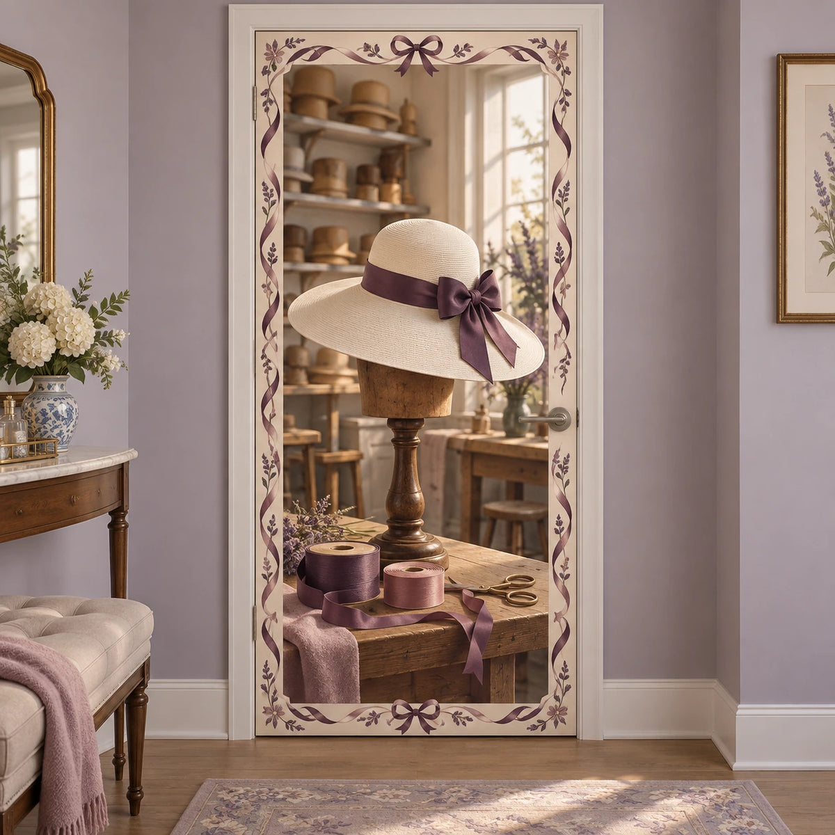 Millinery Ribbon Atelier Fabric Door Cover with original printed optical 3D artwork