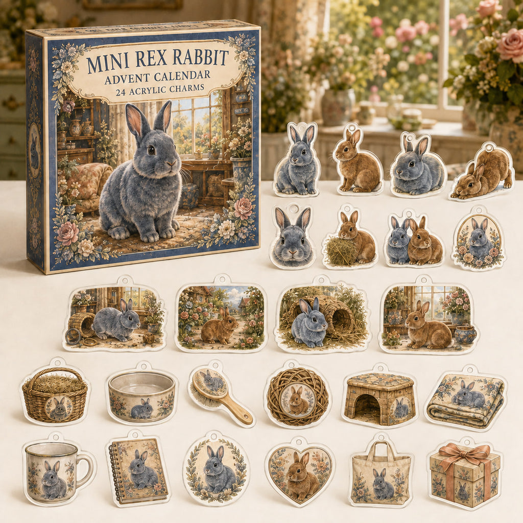 Mini Rex Rabbit calendar box and 24 flat printed acrylic charms