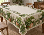Mint Garden Labels Tablecloth with printed dimensional artwork