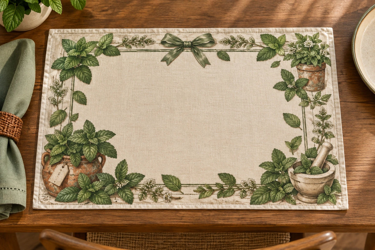 Mint Holiday Kitchen Placemat with printed dimensional artwork