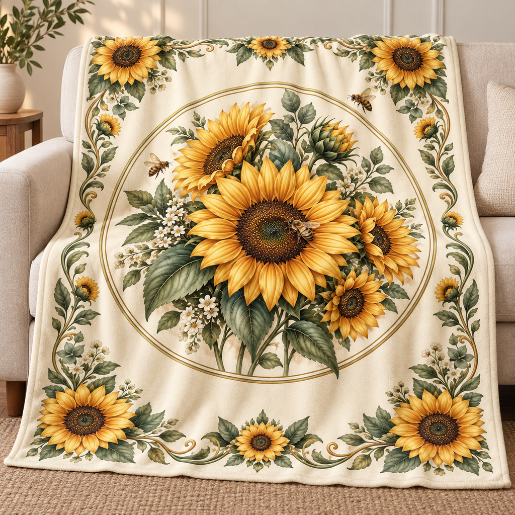 Sunflower Honeybee Fleece Throw Blanket - representative product view