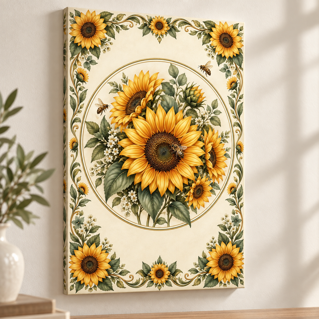 Sunflower Honeybee Stretched Canvas Wall Art - representative product view