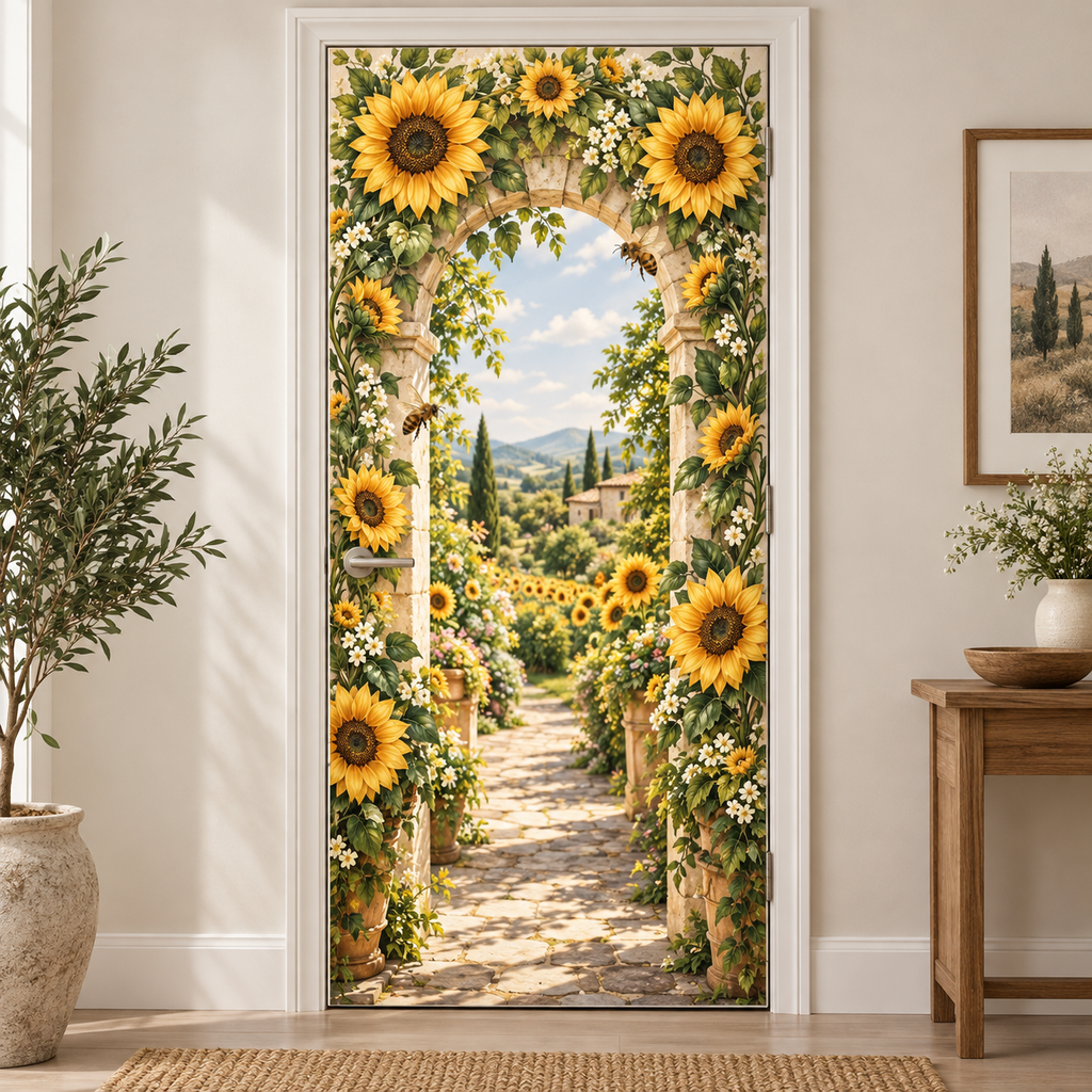 Sunflower Garden Arch 3D-Look Fabric Door Cover - representative product view