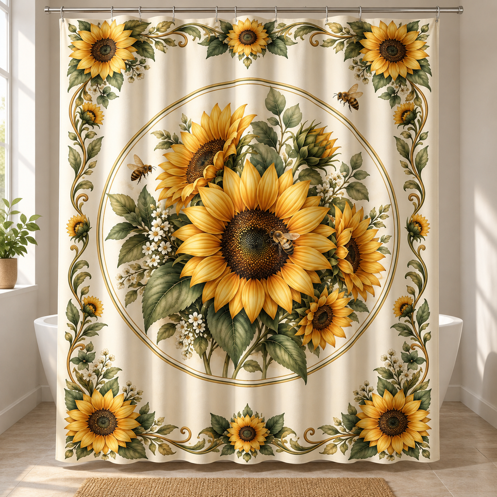 Sunflower Honeybee Polyester Shower Curtain - representative product view