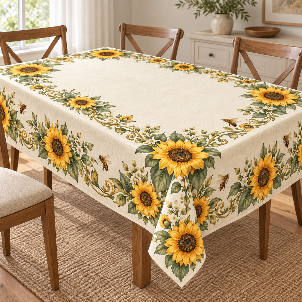 Sunflower Honeybee Botanical Tablecloth - representative product view