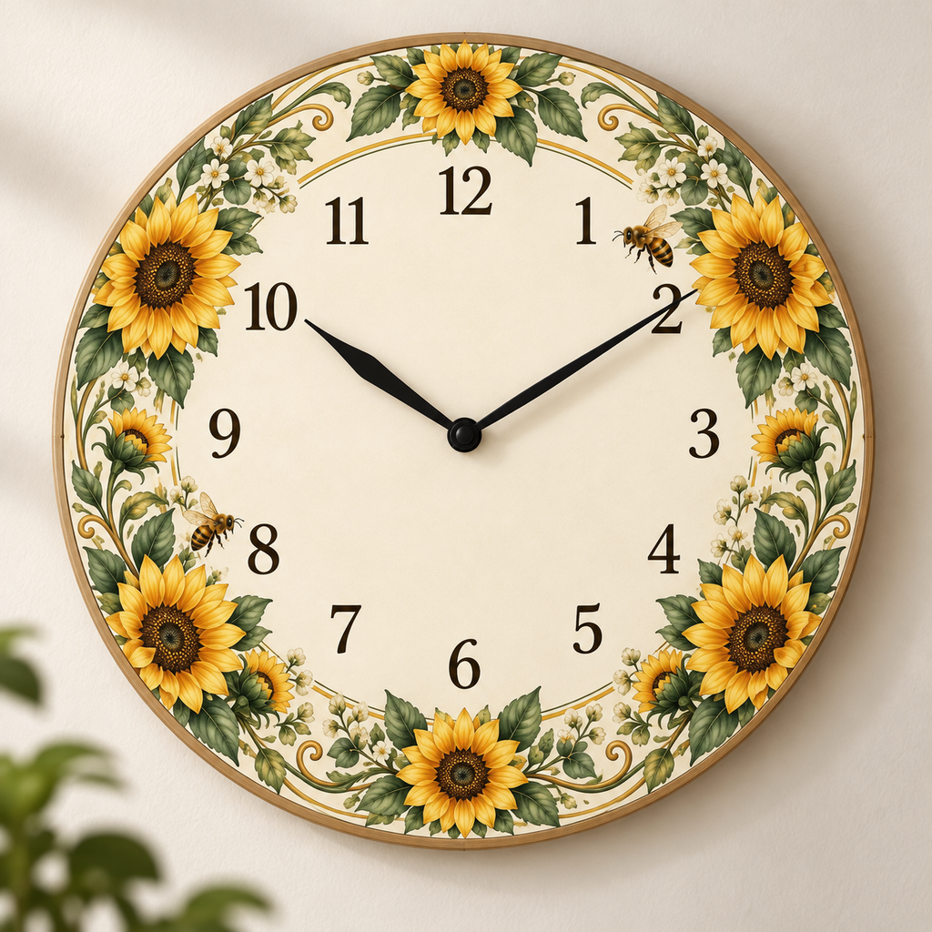 Sunflower Honeybee Wooden Wall Clock - 30 cm - representative product view