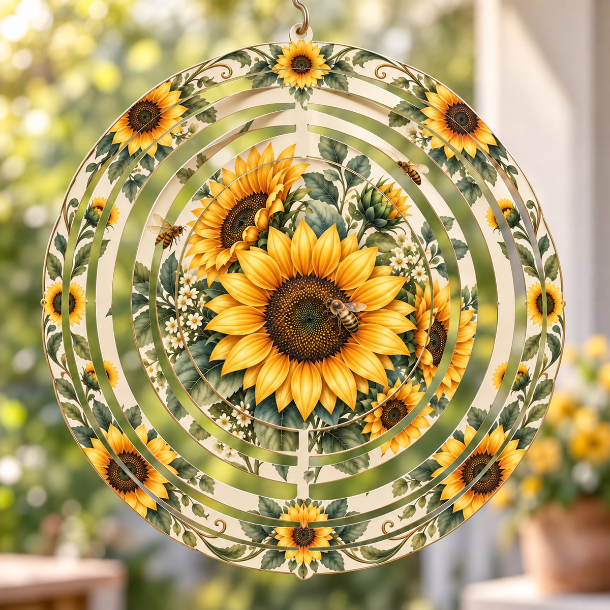 Sunflower Honeybee Double-Sided Wind Spinner - representative product view