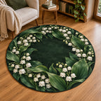 Lily Bell Woodland Round Mat Rug with dimensional printed themed artwork; representative AI-generated mockup.