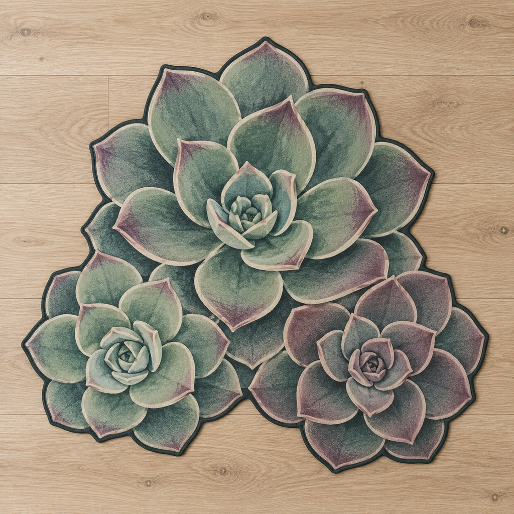 Succulent Rosette Cluster Custom Shape Mat with dimensional printed themed artwork; representative AI-generated mockup.