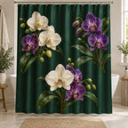 Orchid Moonlit Garden Shower Curtain with dimensional printed themed artwork; representative AI-generated mockup.