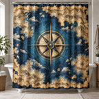 Fantasy Compass Atlas Shower Curtain with dimensional printed themed artwork; representative AI-generated mockup.
